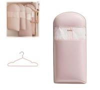 Bolsa de ropa colgante que ahorra espacio con cremallera de autocompresión, organizador de armario que ahorra espacio, bolsas de ropa para abrigo de plumón, bolsas de viaje con colgador (rosa claro