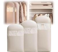Bolsa de ropa colgante que ahorra espacio con cremallera de autocompresión, organizadores de armario que ahorran espacio para abrigos de plumón, bolsas de almacenamiento con sellado al vacío (beige