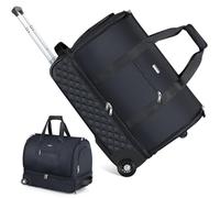Bolsa de Ropa con Ruedas para Viajes, Bolsa de Lona expandible con Ruedas y Compartimento para Zapatos, Bolsa de Equipaje con Carrito para Viajes de Negocios, Negro, Equipaje de Mano