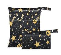 Bolsa de ropa de gimnasio impermeable negra con patrón de música, paquete de 2 bolsas de pañales esenciales con asas para yoga