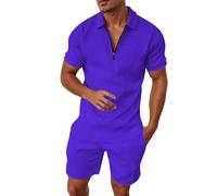 Bolsa de ropa de viaje de dos piezas con cremallera de manga corta, blusa, con bolsillo con cordón, conjunto corto de chaleco, techador, Color morado oscuro., XXL