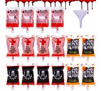 Bolsa de Sangre, 16 Piezas Bolsa de Sangre de Halloween, con un Embudo, Vacías Bolsas de Bebida, para Disfraz de Halloween Suministros Fiesta Temática de Zombis Fiesta de Vampiros