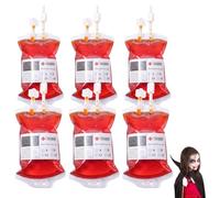 Bolsa de sangre de 6 piezas con clips, pegatina de tipo sangre y jeringa, 350 ml, bolsillo de sangre de Halloween, bolsas de bebida de Halloween, bolsillos de sangre para llenar para Cosplay vampiro