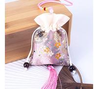 Bolsa de seda con cordón para joyería, bolsa de seda con brocado bordado, 6 bolsitas bordadas, bolsa de regalo con cordón, bolsa vacía para aromas con borla, vista trasera de coche.(Pink)
