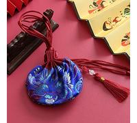 Bolsa de seda con cordón para joyería, monedero de seda con brocado bordado, 4 bolsitas chinas para monedas, bolsas bordadas, bolsa de regalo con cordón, bolsa de aroma vacía con(Blue)