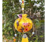 Bolsa de seda con cordón para joyería, monedero de seda con brocado bordado, 6 bolsitas pequeñas, bolsa china bordada con cordón, bolsa de regalo vacía con borla para aromas, para coche(Yellow)