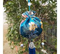 Bolsa de seda con cordón para joyería, monedero de seda con brocado bordado, 6 bolsitas pequeñas, bolsa china bordada con cordón, bolsa de regalo vacía con borla para aromas, para coche(Blue)