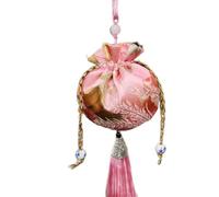 Bolsa de seda con cordón para joyería, monedero de seda con brocado bordado, 6 bolsitas pequeñas, bolsa china bordada con cordón, bolsa de regalo vacía con borla para aromas, para coche(Pink)