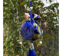 Bolsa de seda con cordón para joyería, monedero de seda con brocado bordado, 6 bolsitas pequeñas, bolsa china bordada con cordón, bolsa de regalo vacía con borla para aromas, para coche(Dark Blue)