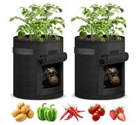 Bolsa de siembra de Patatas,2PCS Bolsa de Cultivo con Asas, Bolsas de Tela no Tejida para Plantas, 40 L, con Solapa Visible y Asas, Bolsas de plantación de jardín para Verduras, Patatas, Tomates-negro