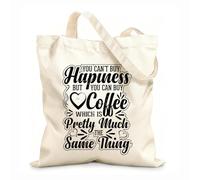 Bolsa de tela con asa plana El café no puede comprar la felicidad, pero puedes comprar café, que es prácticamente lo mismo. Tela de 12 oz de grosor Sustituye a la mochila escolar 35x40cm Grande