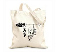 Bolsa de tela con correa de cincha Conjunto de elementos de marco de moda hippie con borde floral bohemio, plumas de flecha tribales de arte bohemio Tela de 12 oz de grosor Bolsa para dibujar 31x36cm