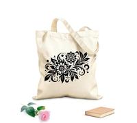 Bolsa de tela con correa de cincha Floral con flores estilizadas, hojas, espirales y puntos dispuestos en un patrón simétrico sobre un Tela de 12 oz de grosor Bolsa para dibujar 31x36cm Mediano