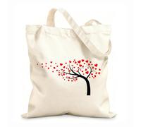 Bolsa de tela con correa de cincha Pareja de pájaros bajo un árbol de amor con hojas de corazón, árbol de San Valentín, hoja de amor de corazones Tela de 12 oz de grosor Bolsa para dibujar 35x40cm
