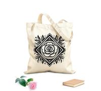 Bolsa de tela con correa de cincha Tela de 12 oz de grosor Mandala geométrico de rosa con marco de diamante, detalles de hojas y puntos, diseño floral artístico. Bolsa para dibujar 25x30cm Pequeño