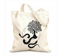Bolsa de tela con correa de cincha Tela de 12 oz de grosor Serpiente en luna creciente y árbol de la vida, geometría de saco, ocultismo celestial, pagano, brujería Bolsa para dibujar 25x30cm Pequeño