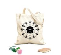 Bolsa de tela con correa de cincha Tela de 12 oz de grosor Un mandala simétrico con una forma de flor central y elementos intrincados que fluyen como pétalos. Bolsa para dibujar 31x36cm Mediano