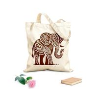 Bolsa de tela con correa de cincha Un arte lineal y estilizado de un elefante con el telón de fondo de una escena estilizada de amanecer y atardecer. Tela de 340g/m² de grosor Bolsa para dibujar