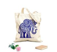 Bolsa de tela con correa de cincha Un arte lineal y estilizado de un elefante con el telón de fondo de una escena estilizada de amanecer y atardecer. Tela de 340g/m² de grosor Bolsa para dibujar