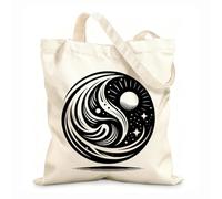 Bolsa de tela con correa de cincha Un universo giratorio inspirado en el Yin y el Yang con estrellas del sol y elementos fluidos presentados de una manera sorprendente. Tela de 12 oz de grosor 25x30cm