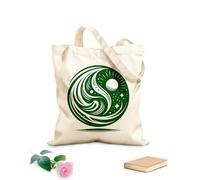 Bolsa de tela con correa de cincha Un universo giratorio inspirado en el Yin y el Yang con estrellas del sol y elementos fluidos presentados de una manera sorprendente. Tela de 340g/m² de grosor