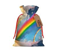 Bolsa de tela de embalaje de Navidad con estampado de arco iris vibrante con cordón reutilizable para almacenamiento de alimentos, bolsa de decoración