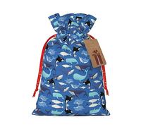 Bolsa de tela de embalaje de Navidad con estampado de ballena con cordón, reutilizable, bolsa de almacenamiento de alimentos, bolsa de decoración