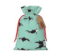 Bolsa de tela de embalaje de Navidad con estampado de ballena del océano Pacífico con cordón, reutilizable, bolsa de almacenamiento de alimentos