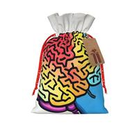 Bolsa de tela de embalaje de Navidad con estampado de cerebro izquierdo y derecho con cordón, reutilizable, bolsa de almacenamiento de alimentos, bolsa de decoración