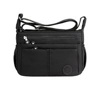 Bolsa de tela de nailon con un solo hombro, bolsa ligera de gran capacidad, múltiples bolsillos, gran capacidad, bolsa de mensajero casual, bolsa de hombro de cuero para mujer, Black, Talla única