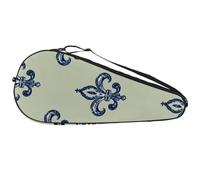 Bolsa de tenis duradera, patrón de flor de lis azul marino sobre fondo verde salvia, bolsa ligera para raqueta de tenis para hombres, mujeres y adolescentes