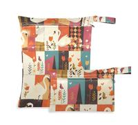 Bolsa de traje de baño con cremallera, paquete de 2 artículos esenciales de viaje para bebé con asas para guardería, gimnasio (lindos cisnes a cuadros)