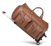 Bolsa de Traje Plegable, Bolsa Viaje for Ropa con Ruedas, Caja Carrito Negocios Multifuncional Impermeable Gran Capacidad, Fin Semana Lujo(Brown)