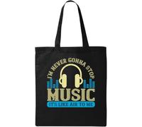 Bolsa de transporte con texto en inglés "I'm Never Gonna Stop Music, It's Like Air To Me", algodón ecológico natural, negro, talla única, Negro , talla única