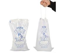 Bolsa de transporte de hielo transparente con cierre de cordón para gestionar el hielo en material de polietileno a granel que soporta el uso repetido en hogares o lugares de eventos (A)