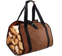 Bolsa de transporte de troncos para movimiento de leña entre cobertizo, garaje y zona de fuego con tela Oxford reforzada y correas de asa (marrón oscuro)