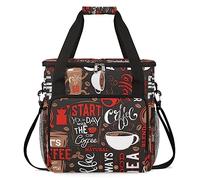 Bolsa de transporte de viaje para cafetera, café y rojo, compatible con Keurig K-Mini o K-Mini Plus, funda portátil de una sola porción con bolsillos para cápsulas K-cup