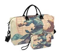 Bolsa de transporte decorativa para fin de semana con diseño de perro Kung Fu de dibujos animados, color marrón fresco, bolsa de gimnasio grande con bolsa de aseo para senderismo, gran capacidad, para