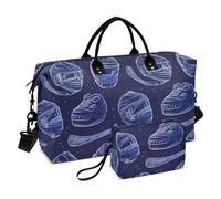 Bolsa de transporte grande decorativa azul con diseño de hockey sobre hielo, bolsa de deporte con bolsa de aseo para viajes de negocios, bolsas impermeables para viajar