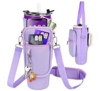 Bolsa de transporte para botella de agua con bolsillo para teléfono compatible con vaso Stanley/Meoky de 40 onzas con asa, bolsa para botella de agua con correa ajustable compatible con accesorios