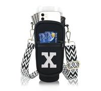 Bolsa de transporte para botella de agua con inicial A-Z con correa para vaso Stanley de 40 onzas, bolsa personalizada para botella de agua con bolsillo para teléfono con letras de perlas, accesorio