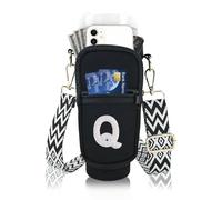 Bolsa de transporte para botella de agua con inicial A-Z con correa para vaso Stanley de 40 onzas, bolsa personalizada para botella de agua con bolsillo para teléfono con letras de perlas, accesorio