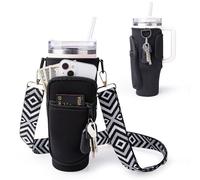 Bolsa de transporte para botella de agua de 40/30 onzas para taza Stanley con correa ajustable, soporte para botella de agua para Stanley con accesorios de bolsillo para teléfono, color negro