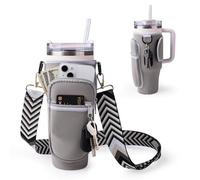 Bolsa de transporte para botella de agua de 40/30 onzas para taza Stanley con correa ajustable, soporte para botella de agua para Stanley con accesorios de bolsillo para teléfono, color gris