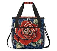 Bolsa de transporte para cafetera, bolsa de almacenamiento de viaje para máquina de café, compatible con K-Mini y K-Mini Plus, funda portátil de una sola porción para cápsulas K-Cup, flores rojas y