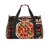 Bolsa de transporte para fin de semana con estampado de pizza, para viajes, mujeres, hombres, gimnasio, equipaje de mano, Black, Talla única