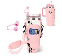 Bolsa de Transporte para Stanley Cup de 40 Oz, Bolsa para Botella de Agua con Cubierta de Pajita de Silicona, Bolsillo para TeléFono, Accesorios Stanley Cup para Viajar (Rosa)