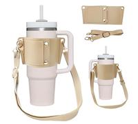 Bolsa de Transporte para Stanley Cup, Funda de Cuero PU Estuche con Bolsillo para Tarjeta de Identificación, Correa Ajustable, Compatible con Botellas de 9 a 12 cm de Diámetro, para viajes, camping