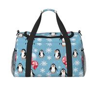 Bolsa de transporte plegable de gran capacidad con estampado de pingüino y copos de nieve para escapadas en avión