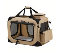 Bolsa de transporte plegable para mascotas, transportín portátil para perros y gatos, transportín de viaje con malla transpirable, con y bolsillos de almacenamiento